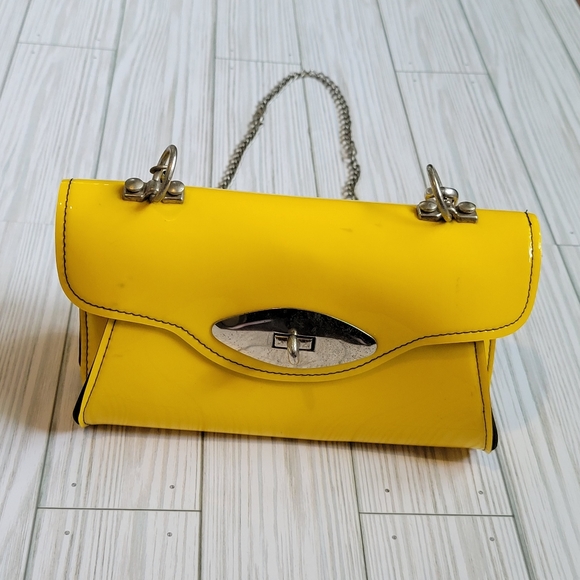 Vintage Retro Patent Yellow Double Sided Purse With Chain Strap - Picture 1 of 13